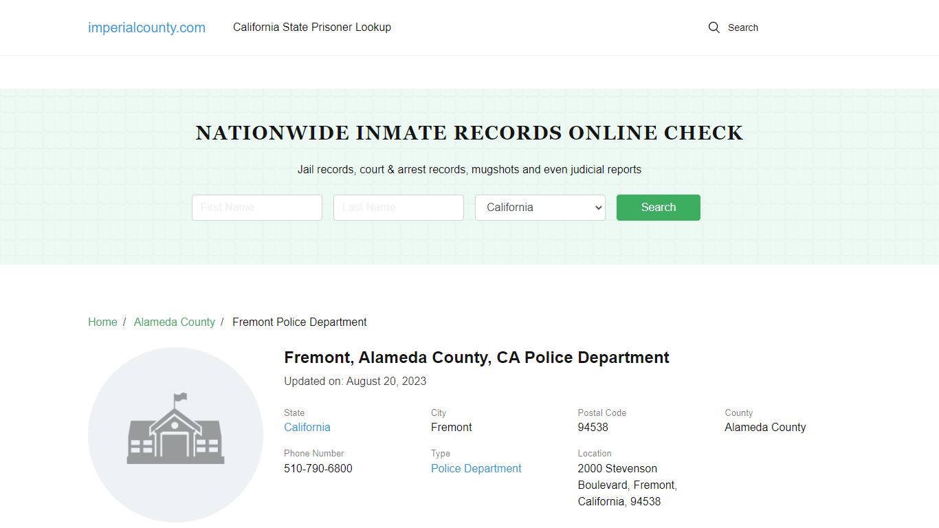Fremont, CA Police - City Jail Inmates, Arrests - Imperial County